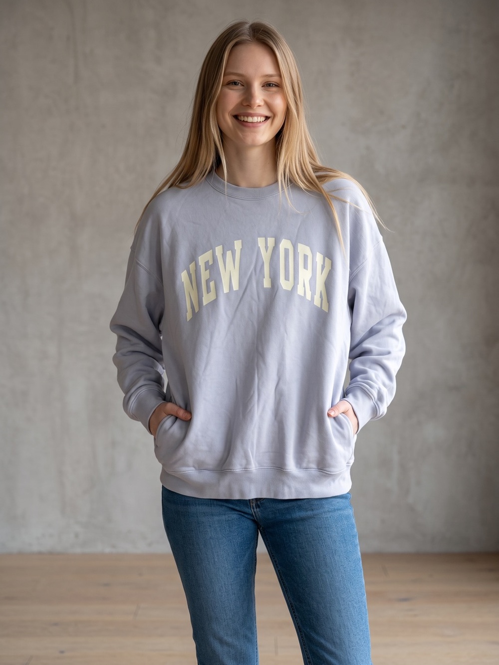 Brandy Melville John Galt New York Oversized Pocket Crewneck Sweatshirt Blue